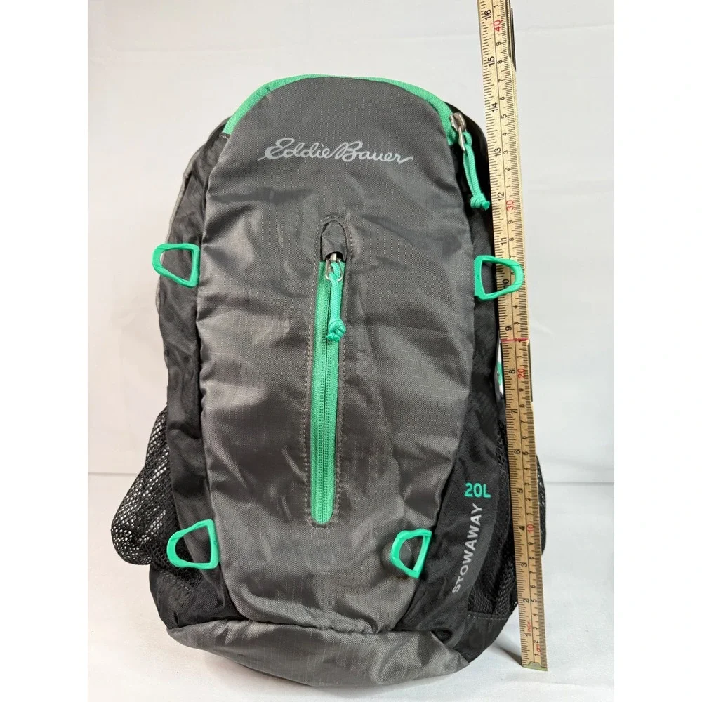 Eddie Bauer Stowaway 20L Packable Backpack Grey Green Hiking Daypack Lightweight